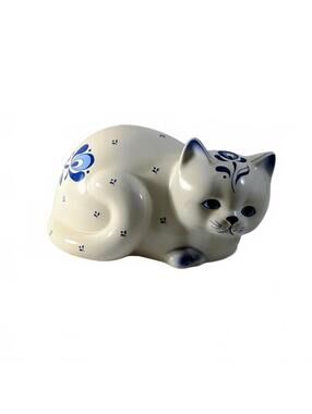 Enesco Blue & White Cat Ceramic Music Box